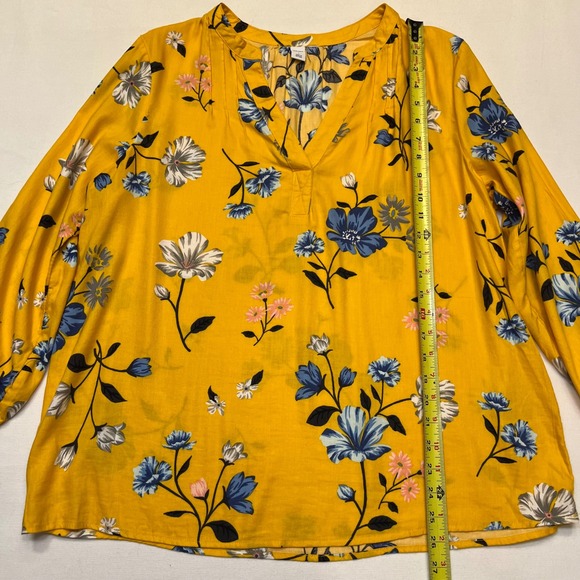 Old Navy Yellow Floral Print Bohemian Peasant Prairie Long Sleeve Top Size L - Picture 5 of 7